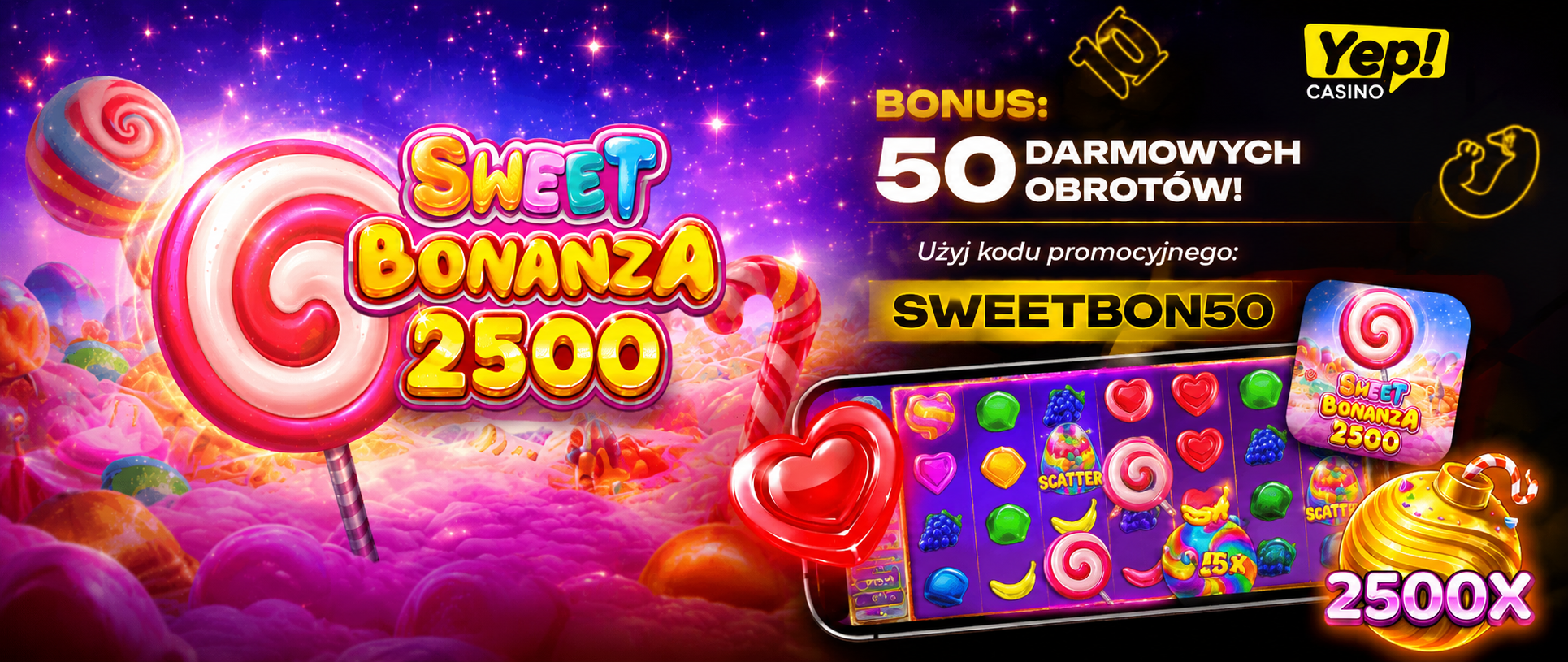 Free spiny YEP Casino – 50 darmowych spinów (kod:SWEETBON50)